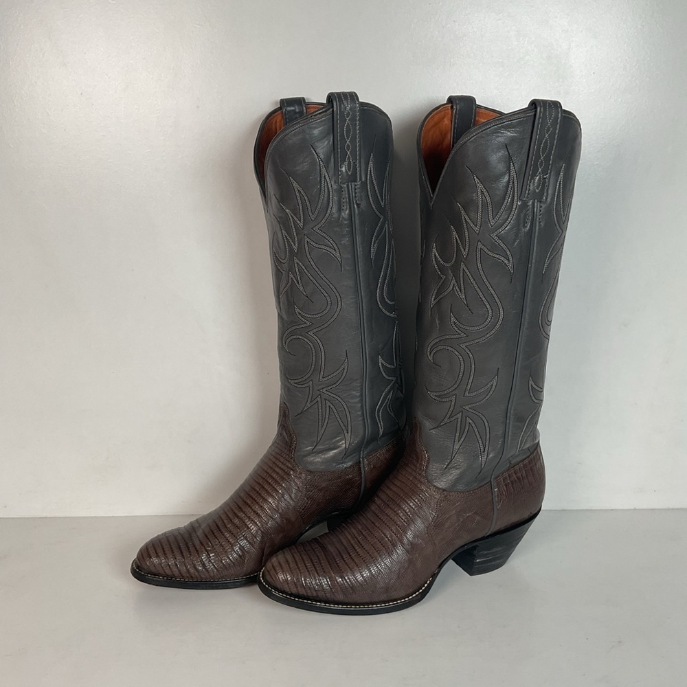 Vintage J. Chisholm Tall Cowgirl Boots 8 M Lizard Vamp USA Made
